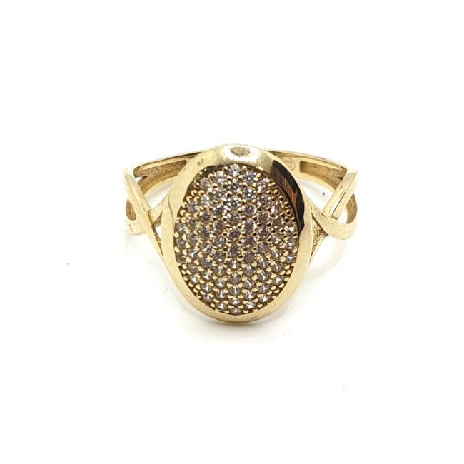 טבעת זהב 14 קראט קלאסית זרקונים   gr149
