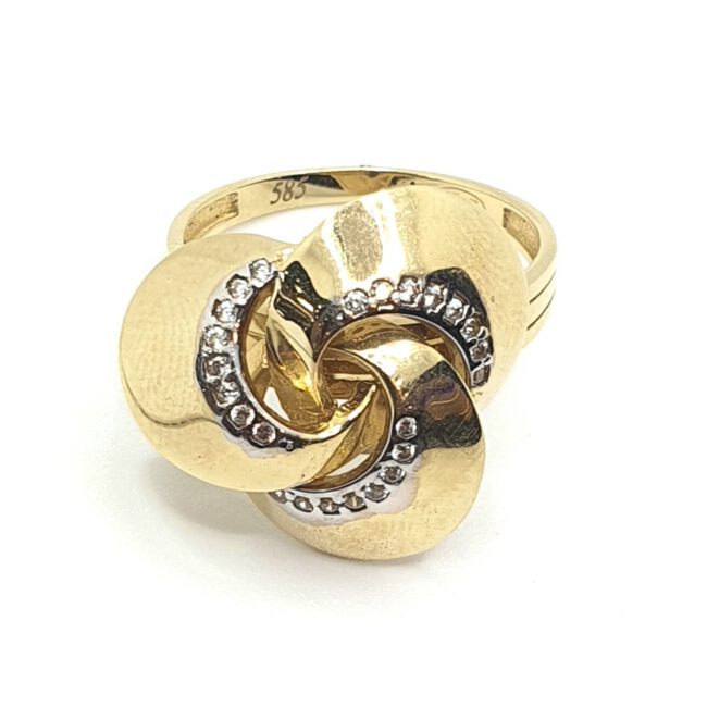 טבעת זהב 14 קראט פרח משובצת זרקונים gr290