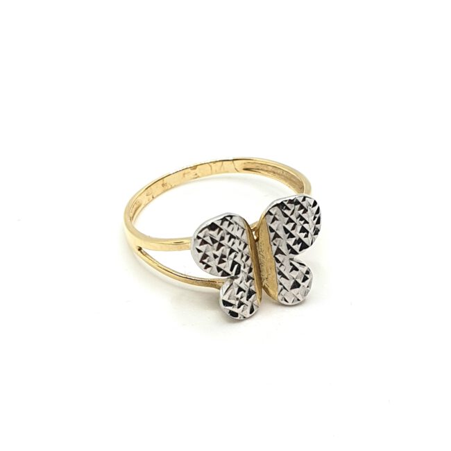 טבעת זהב 14 קראט בצורת פרפר צהוב לבן gr5306