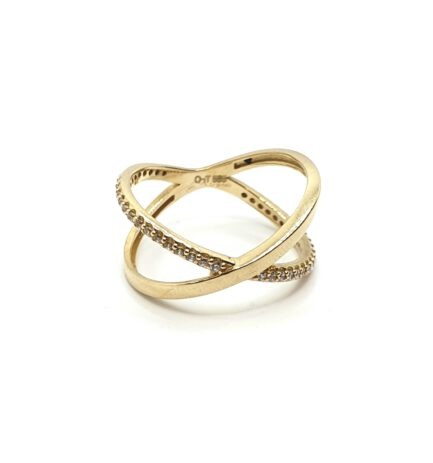 טבעת זהב 14 קראט איקס משובצת זרקונים