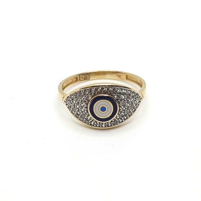 טבעת זהב 14 קראט עין משובצת זרקונים gr5304