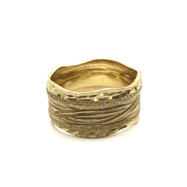 טבעת נישואין זהב 14 קראט חריטות התזת חול קולקציה חדשה gre33