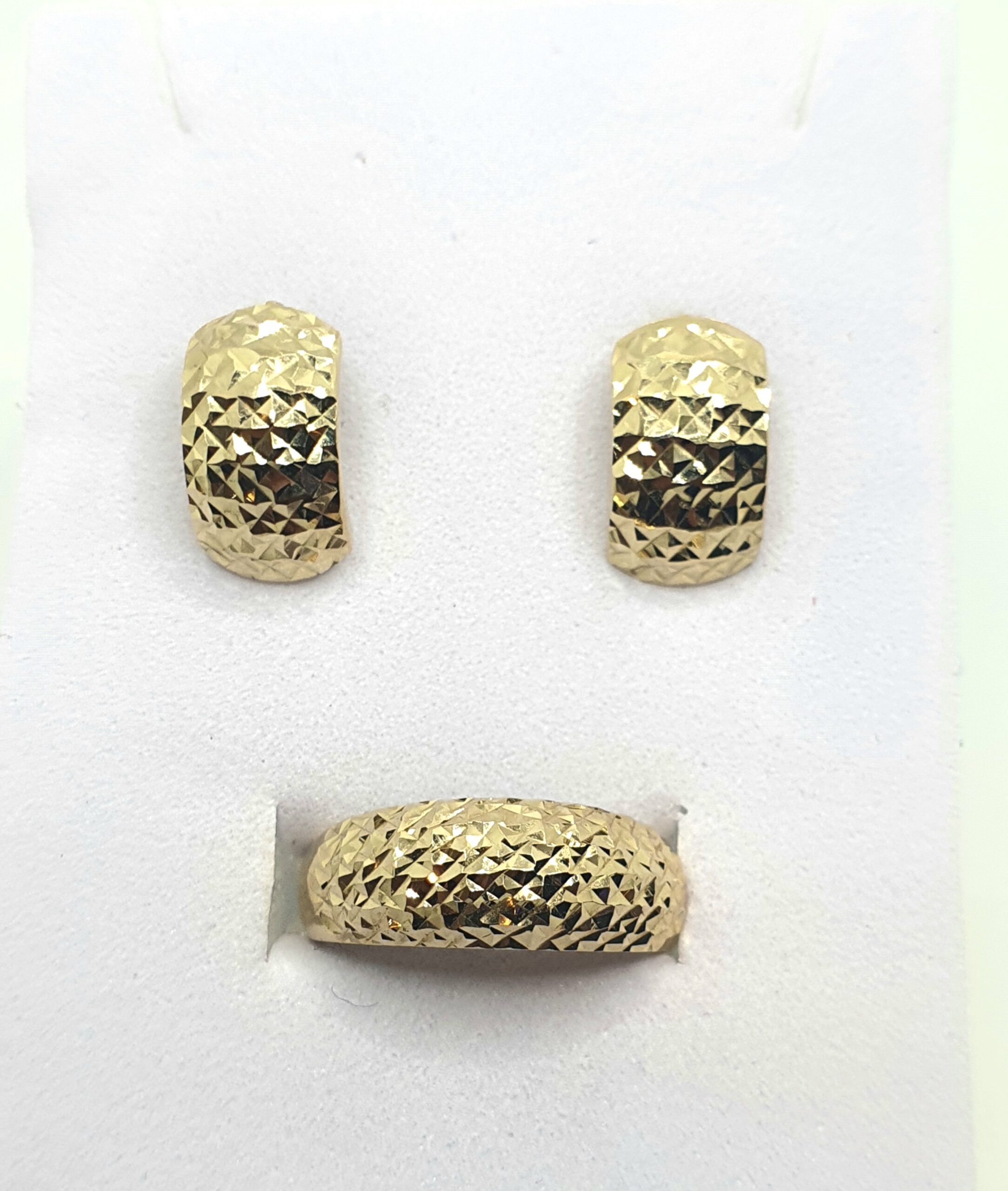 סט זהב 14K עגילים וטבעת חריטות לייזר  קולקציה חדשה  SET5